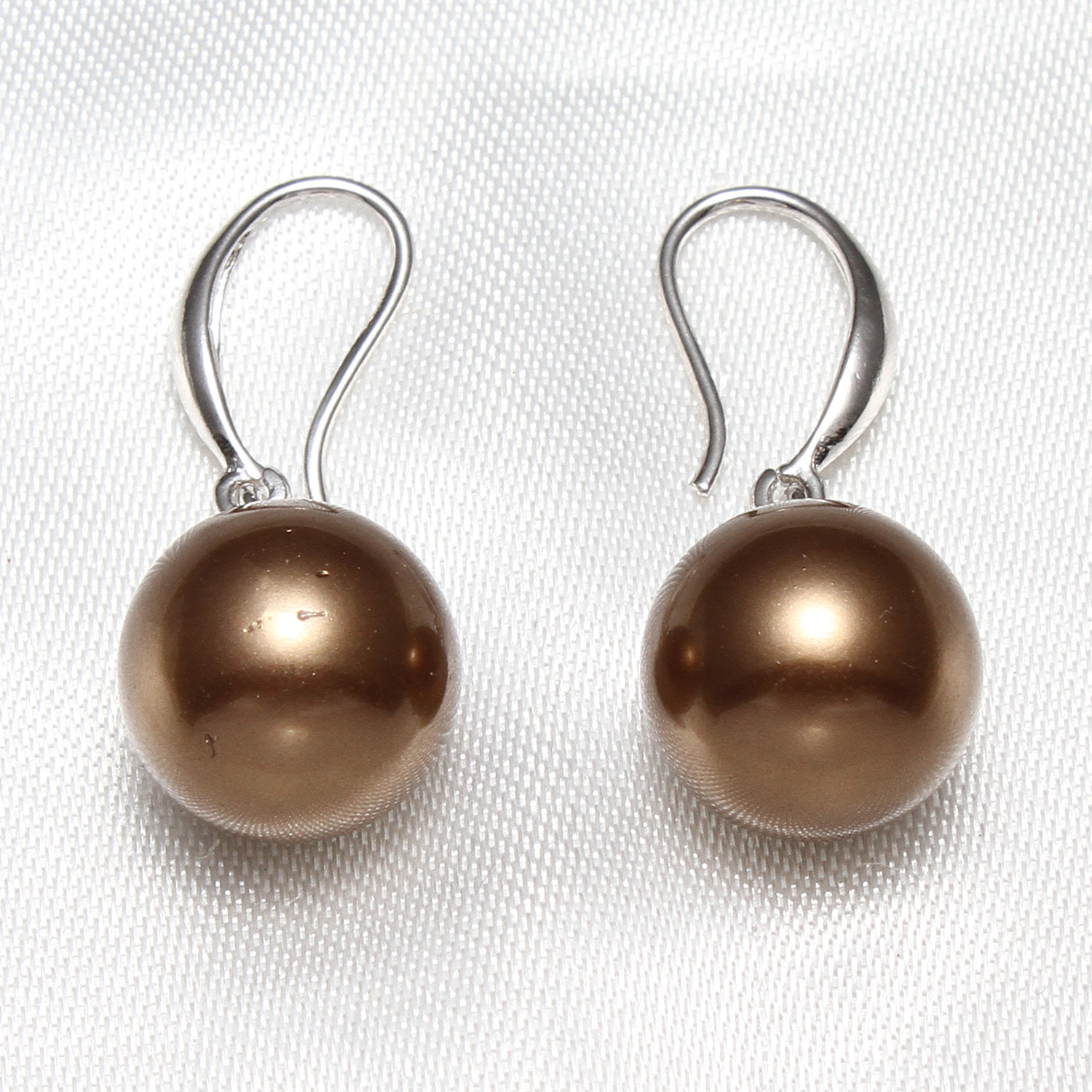 Pendientes de Perlas de Freshwater, Shell Pearl, latón aro de pendiente, Esférico, para mujer, más colores para la opción, 14x34mm, Vendido por Par