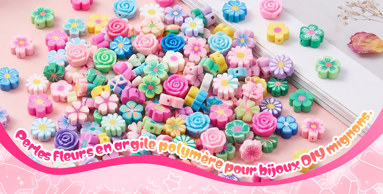 Perles fleurs en argile polymère pour bijoux DIY mignons.
