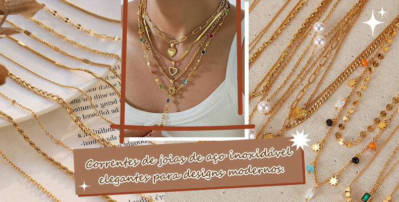 Correntes de joias de aço inoxidável elegantes para designs modernos.