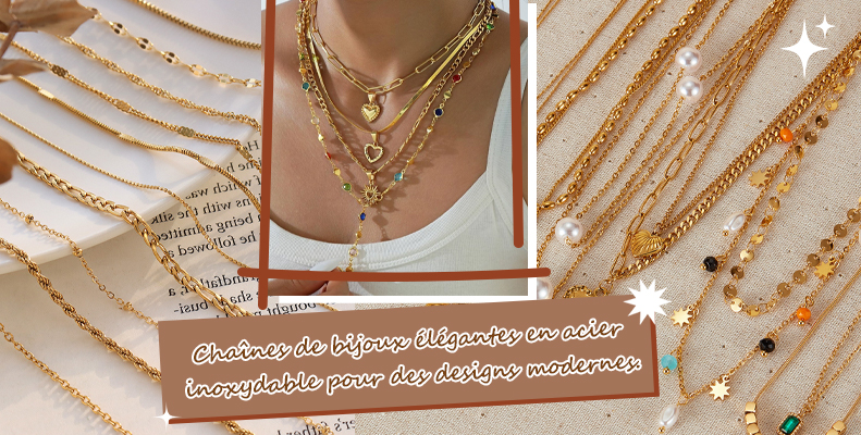 Chaînes de bijoux élégantes en acier inoxydable pour des designs modernes.