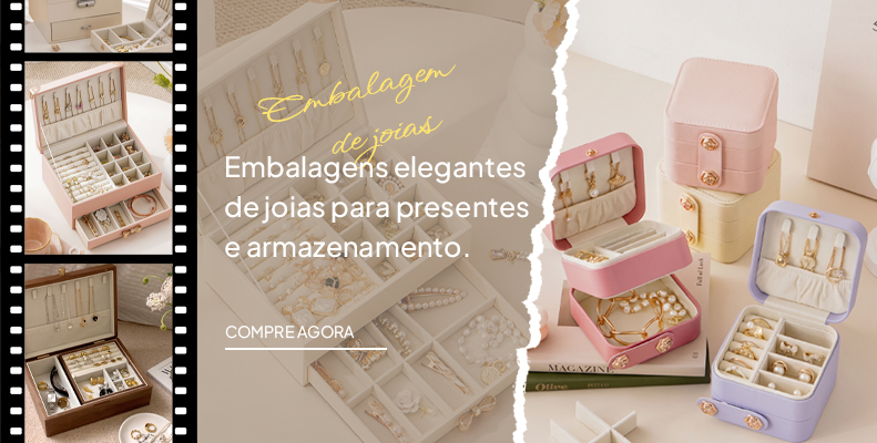 Embalagens elegantes de joias para presentes e armazenamento.