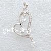 Cubic Zirconia Sterling Silver Pendants, 925 Sterling Silver, Heart, plated, with cubic zirconia Approx 3mm 