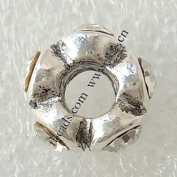 Strass Zink Legierung Europa Perlen, Zinklegierung, Kreisring, plattiert, ohne troll & mit Strass, keine, 12x6mm, Bohrung:ca. 4.5mm, verkauft von PC