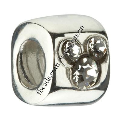 Rhinestone Zinc Alloy European Beads, Tube, plated, without troll & with rhinestone, more colors for choice, 8x7mm, Hole:Approx 4.2-4.5mm, Sold By PC