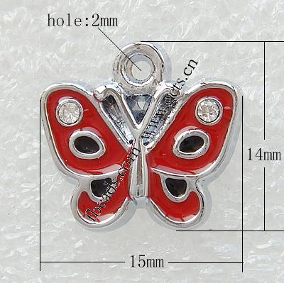 Zink Legierung Emaille Anhänger , Zinklegierung, Schmetterling, plattiert, keine, 14x15x2.5mm, Bohrung:ca. 2mm, verkauft von PC