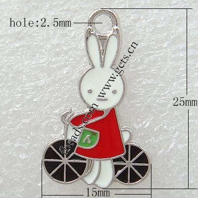 Zinc Alloy Enamel Pendants, Rabbit, plated, more colors for choice, 25x15x1.5mm, Hole:Approx 2.5mm, Sold By PC