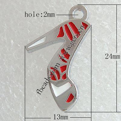 Zinklegierung Schuhe Anhänger, mit Emaille, plattiert, Emaille, keine, 24x13x2mm, Bohrung:ca. 2mm, verkauft von PC