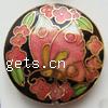 Glatte Cloisonné Perlen, flache Runde, mit Blumenmuster, Bohrung:ca. 1.5mm, verkauft von PC