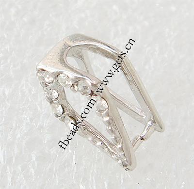 Brass Pinch Bail, Rhombus, plated, with rhinestone, more colors for choice, 8x13.5mm, Sold By PC