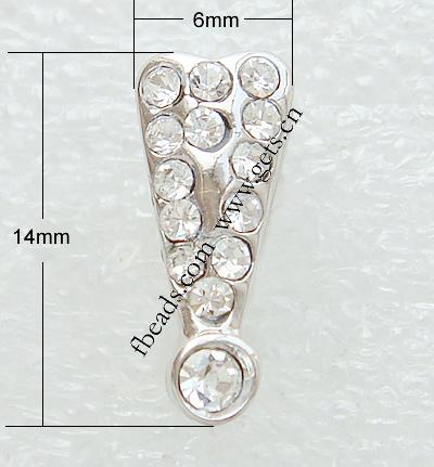 Brass Pinch Bail, plated, with rhinestone, more colors for choice, 6x14mm, Sold By PC