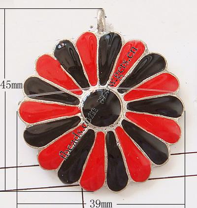 Zinc Alloy Enamel Pendants, Flower, plated, more colors for choice, 39x45x3mm, Hole:Approx 3mm, Sold By PC