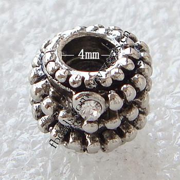 Strass Zink Legierung Europa Perlen, Zinklegierung, Rohr, plattiert, ohne troll & mit Strass, keine, 11x9mm, Bohrung:ca. 4mm, verkauft von PC