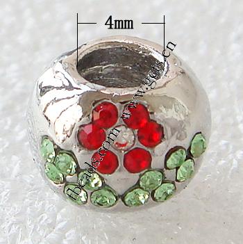 grano Europeo de aleación Zinc con diamante, aleación de zinc, Tambor, chapado, sin rosca & con diamantes de imitación, más colores para la opción, 11x8mm, agujero:aproximado 4mm, Vendido por UD