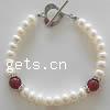 Gemstone Pearl Bracelets, Freshwater Pearl, with Gemstone, 7-8mm .5 Inch 