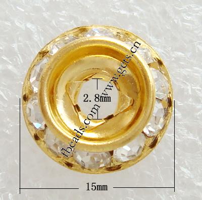 Rondelle Strass Spacer, Messing, plattiert, mit Strass von Nahost, keine, 15x15x3.5mm, Bohrung:ca. 2.8mm, verkauft von PC