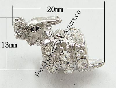 Strass Zink Legierung Europa Perlen, Zinklegierung, Drachen, plattiert, plattierte Dicke über 3μm & mit Strass von Nahost & ohne troll, keine, frei von Nickel, 20x13mm, Bohrung:ca. 4mm, verkauft von PC