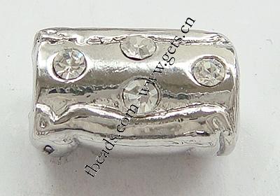 Strass Zink Legierung Europa Perlen, Zinklegierung, Rohr, plattiert, plattierte Dicke über 3μm & mit Strass von Nahost & ohne troll, keine, frei von Nickel, 14x9mm, Bohrung:ca. 4.5mm, verkauft von PC