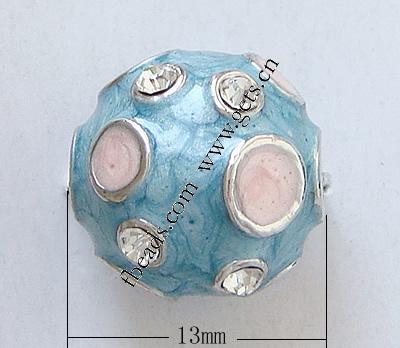 Strass Zinklegierung Perlen, rund, plattiert, mit Strass von Nahost & Emaille, keine, frei von Blei, 13x13mm, Bohrung:ca. 3mm, verkauft von PC