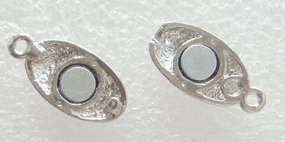 Fermoir magnétique en alliage de zinc, ovale, Plaquage normal, épaisseur de bordé plus de 3μm & avec les strass de Moyen-Orient & à un fil, plus de couleurs à choisir, 16x8x8mm, Trou:Environ 1.5mm, Vendu par PC