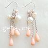 Freshwater Pearl Drop Earring, with coral, sterling silver earring hook, Teardrop, pink, 52mm .05 Inch 