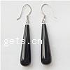 Agate Drop Earring, Black Agate, sterling silver earring hook, Teardrop 