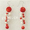 Boucle d'oreille goutte corail, argent pur boucle d'oreille crochet, Rond, rouge, 13mm 7.5mm .7 pouce, Vendu par paire