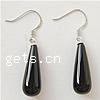 Agate Dangle boucle d'oreille, argent sterling 925, avec agate noire, argent pur boucle d'oreille crochet, noire .5 pouce, Vendu par paire