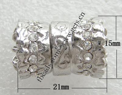 Zinklegierung Magnetverschluss, Rohr, plattiert, plattierte Dicke über 3μm & mit Strass, keine, 21x15mm, Bohrung:ca. 1.5mm, verkauft von PC