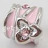 Enamel Zinc Alloy European Beads, Tube, plated, with rhinestone & large hole Approx 4.5mm 