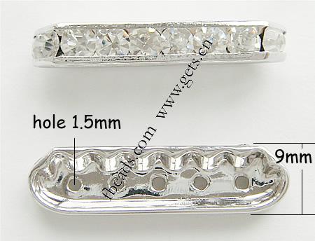 Moda Puente Rhinestone Spacer, metal, Rectángular, chapado, con diamantes de imitación, más colores para la opción, 35x9x5mm, agujero:aproximado 1.5mm, Vendido por UD