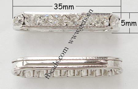 Mode Pont strass Spacer, laiton, rectangle, Placage, avec strass, plus de couleurs à choisir, 35x9x5mm, Trou:Environ 1.5mm, Vendu par PC