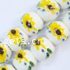 Abalorio Europeo de porcelana, Esférico, estampado, sin rosca, amarillo, 15mm, agujero:aproximado 6mm, Vendido por UD