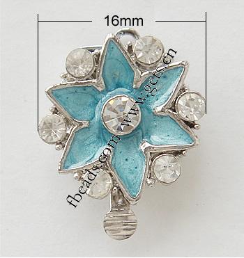 Cierre de Aleación de Zinc para Caja, con esmalte, Flor, chapado, con diamantes de imitación de Mideast & esmalte & sarta sola, más colores para la opción, libre de níquel, plomo & cadmio, 16x16mm, Vendido por UD