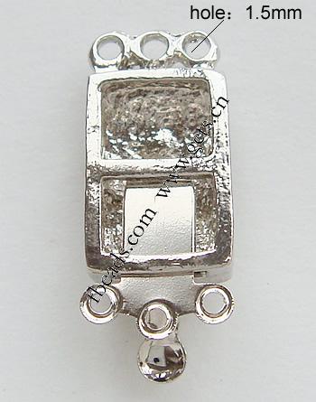 Zinc Alloy Box Clasp, Rectangle, plated, 3-strand & with Mideast rhinestone, more colors for choice, nickel, lead & cadmium free, 9.5x13.5mm, Hole:Approx 1.5mm, Sold By PC