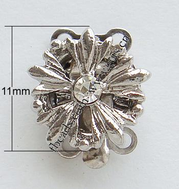 Cierre de Aleación de Zinc para Caja, Flor, chapado, con diamantes de imitación de Mideast & 2-sarta, más colores para la opción, libre de níquel, plomo & cadmio, 11x11mm, Vendido por UD