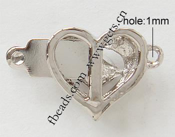 Zinc Alloy Box Clasp, Heart, plated, plating thickness more than 3μm & with Mideast rhinestone & single-strand, more colors for choice, nickel free, 12x12mm, Hole:Approx 1mm, Sold By PC