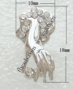 Messing Anhängerschlaufe, Hand, plattiert, mit Strass, keine, 10x18mm, verkauft von PC