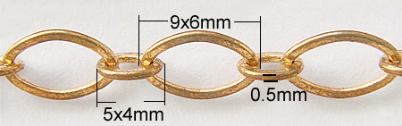 Messing ovale Kette, handgemacht, Oval-Kette & Korea importiert, keine, frei von Blei & Kadmium, 9x6x0.5mm 5x4x0.5mm, 100m/Strang, verkauft von Strang