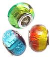 Europeo Style Lampwork Sterling  Silver Core Beads,Silver Foil,Rondelle,Hole:Approx 5MM, Sold by PC, 