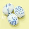 Perles en céramique bleu et blanc 
, porcelaine, ovale, blanc Environ 2mm, Vendu par PC