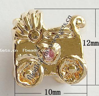 Strass Zink Legierung Europa Perlen, Zinklegierung, Baby Kinderwagen, plattiert, plattierte Dicke über 3μm & ohne troll & mit Strass, keine, frei von Nickel, 12x10x8mm, Bohrung:ca. 4.2-4.5mm, verkauft von PC