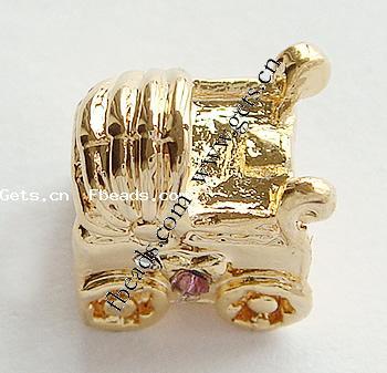 Strass Zink Legierung Europa Perlen, Zinklegierung, Baby Kinderwagen, plattiert, plattierte Dicke über 3μm & ohne troll & mit Strass, keine, frei von Nickel, 12x10x8mm, Bohrung:ca. 4.2-4.5mm, verkauft von PC