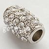 Rhinestone Zinc Alloy European Beads, Tube, plated, without troll & with rhinestone nickel, lead & cadmium free Approx 6mm 