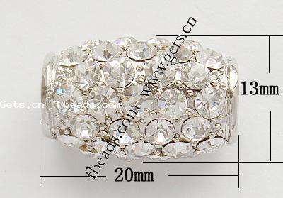 Strass Zink Legierung Europa Perlen, Zinklegierung, Rohr, plattiert, ohne troll & mit Strass, keine, frei von Nickel, Blei & Kadmium, 20x13mm, Bohrung:ca. 6mm, verkauft von PC