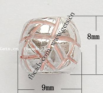 Emaille Zink Legierung Europa Perlen, Zinklegierung, Trommel, plattiert, plattierte Dicke über 3μm & ohne troll & Vollton & mit Strass & großes Loch, keine, 9x8mm, Bohrung:ca. 4.2-4.5mm, verkauft von PC