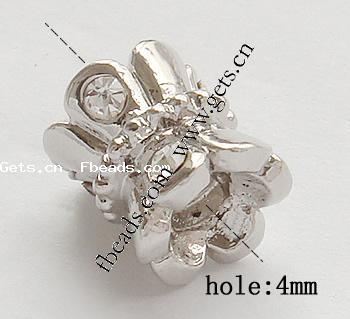 Strass Zink Legierung Europa Perlen, Zinklegierung, Blume, plattiert, plattierte Dicke über 3μm & ohne troll & mit Strass, keine, frei von Nickel, Blei & Kadmium, 11x10mm, Bohrung:ca. 4.2-4.5mm, verkauft von PC