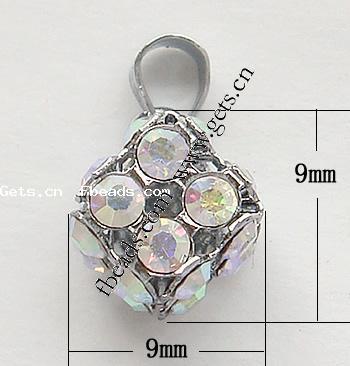 Colgantes de diamantes de imitación de la aleación de zinc, Cúbico, chapado, con diamantes de imitación, más colores para la opción, libre de níquel, plomo & cadmio, 9x9x9mm, Vendido por UD