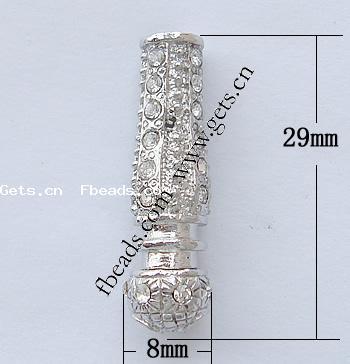 Strass Zink Legierung Europa Perlen, Zinklegierung, Rohr, plattiert, ohne troll & mit Strass, keine, 29x8mm, Bohrung:ca. 3.5mm, verkauft von PC