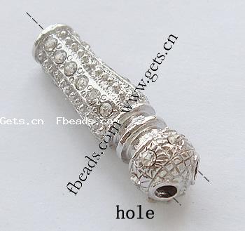 Strass Zink Legierung Europa Perlen, Zinklegierung, Rohr, plattiert, ohne troll & mit Strass, keine, 29x8mm, Bohrung:ca. 3.5mm, verkauft von PC