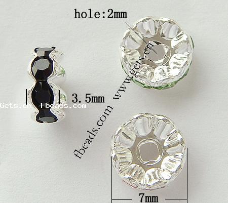 Wave Rondelle Rhinestone Spacer, Brass, plated, with Mideast rhinestone, more colors for choice, Grade AAA, 7x7x3.5mm, Hole:Approx 2mm, 500PCs/Bag, Sold By Bag